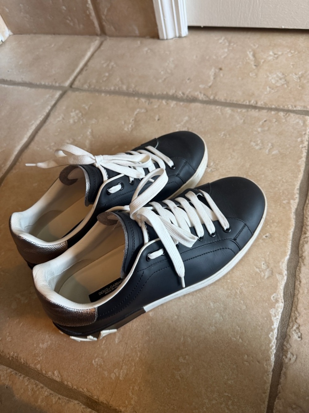 Dolce & Gabbana Black Sneakers with Silver Heel Accent